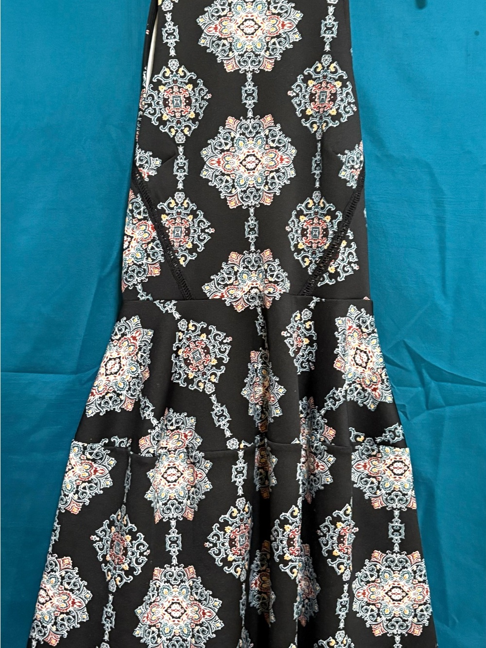 Source Unknown Black Midi Dress with Multicolor Medallion Print